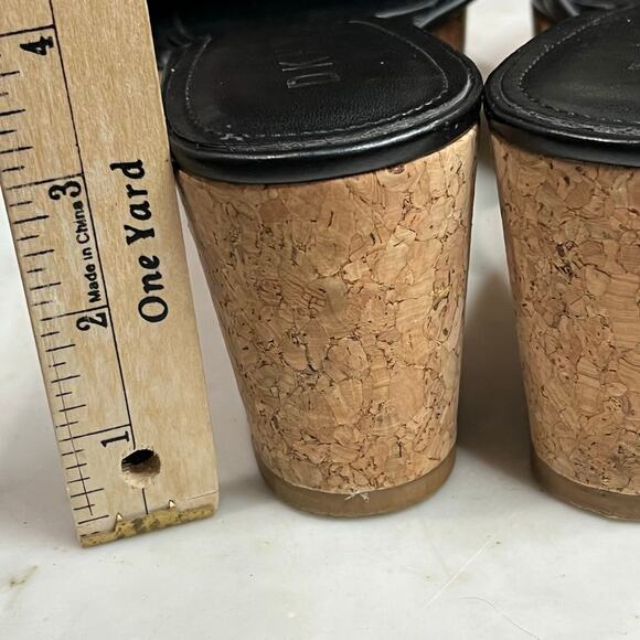 DKNY Platform Wedge Sandal Womens 8.5 Black Logo Cork Like Slip On Retro Chic - Picture 11 of 13